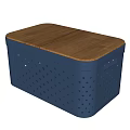 Blue Perforated Stool With Wooden Top For Modern Home Decor