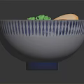 Delicious Ramen Noodles In Blue And White Patterned Bowl With Soft Boiled Egg Green Onions