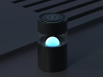 Modern Black Cylindrical Daily Electrical Appliance With Glowing Sphere And Control Panel 3d model