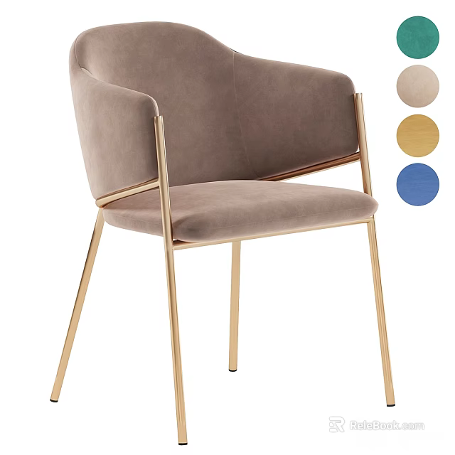 Modern Luxury Single Chair With Soft Upholstery And Golden Metal Legs Multiple Color Choices 3d model 