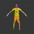 Man in Yellow Soccer Goalkeeper Uniform Number 21 With Red Gloves Full Body Posing