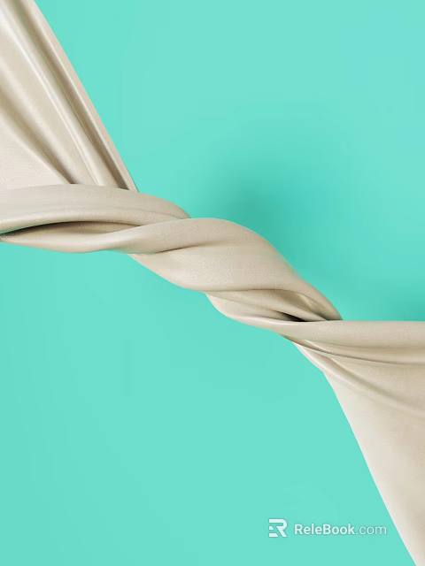 Beige Curtains With Flowing Fabric And Soft Folds On Turquoise Background 3d model 