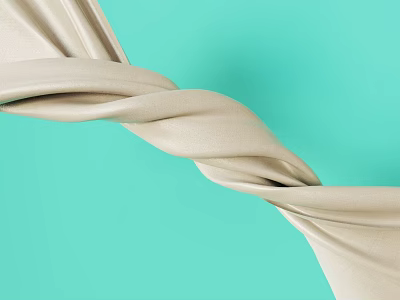 Beige Curtains With Flowing Fabric And Soft Folds On Turquoise Background 3d model