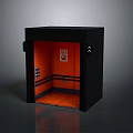 Black Framed Elevator With Orange Interior Control Panel Handrails And Sign 3d model