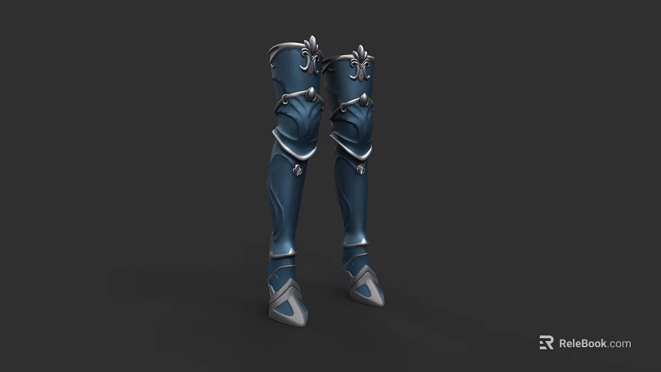 Blue Knee High Boots With Ornate Silver Accents And Detailed Design 3d model 