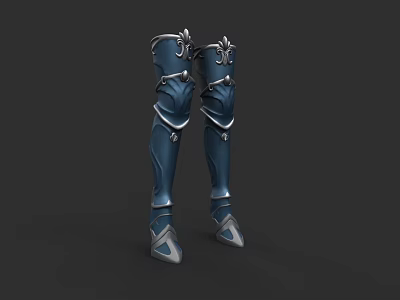 Blue Knee High Boots With Ornate Silver Accents And Detailed Design 3d model