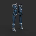 Blue Knee High Boots With Ornate Silver Accents And Detailed Design