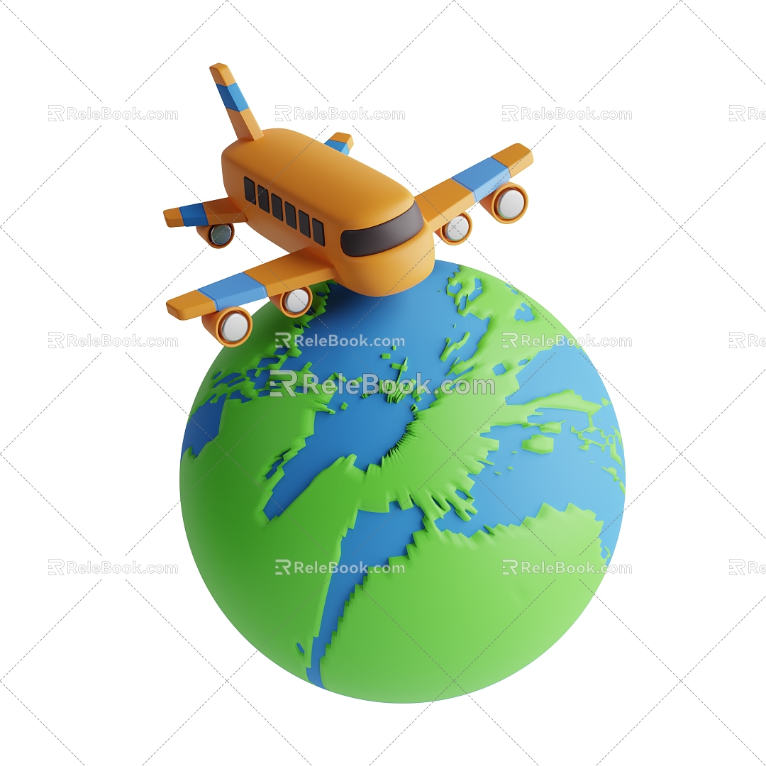 Earth plane passenger plane vehicle travel scene cartoon scene 3d model