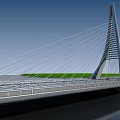 Modern Cable Stayed Bridge With Tall Pylon And Water Reflection 3d model