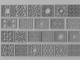 New Chinese Style Flower Window Hollow Window Hollow Window Carved Window Grated Window 3d model
