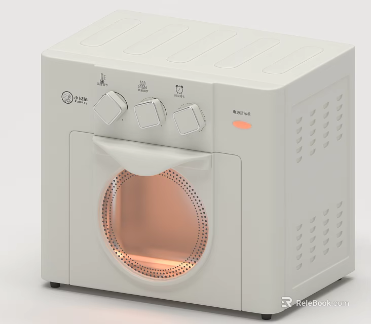 White Compact Air Fryer with Transparent Window and Knob Controls for Modern Kitchen 3d model 