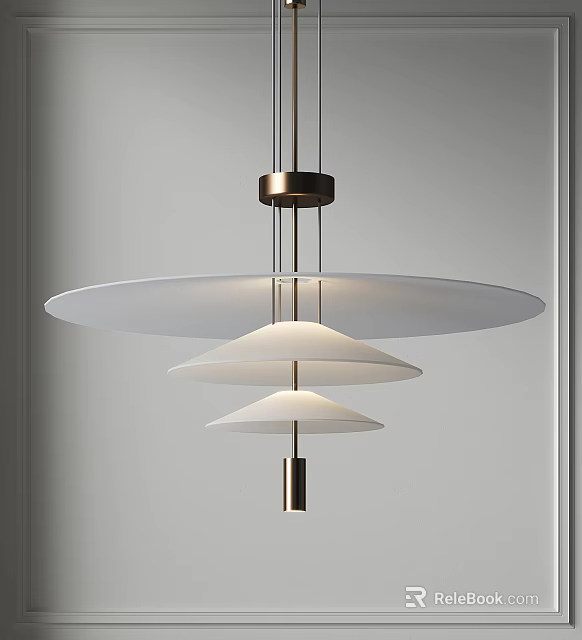 Modern Chandelier With Multiple White Circular Shades And Metal Hanging Structure 3d model 