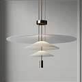 Modern Chandelier With Multiple White Circular Shades And Metal Hanging Structure