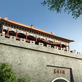 Traditional Beijing City Gate Architecture With Grey Wall Red Decorations And Golden Roof