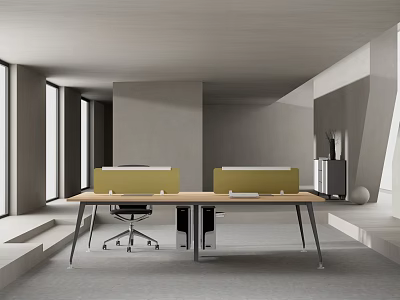Modern Office Desk With Partition Screen And Ergonomic Chair And Bookcase 3d model