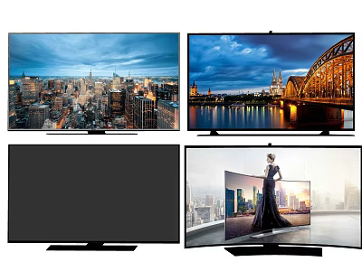 Sleek Smart TVs Displaying City Skyline Night Bridge And Fashion Model 3d model