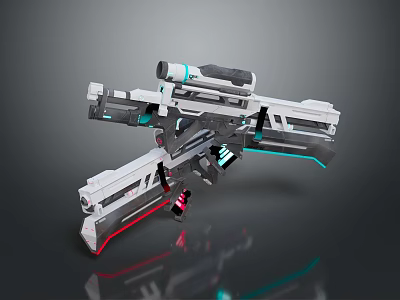 Futuristic Sci-Fi Weapon Mechanical Design White Gray Body With Blue Red Accents And Scope 3d model