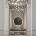 Entry Console Table With Circular Decorative Painting Modern Lighting And Green Plant