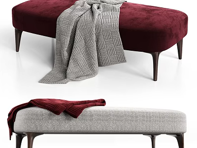 Burgundy And Light Gray Sofa Benches With Draped Blankets In Modern Design 3d model