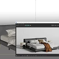 Contemporary Leather Double Bed With White Bedding Brown Throw And Nightstands 3d model