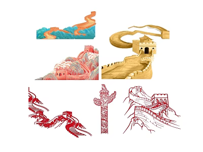 Chinese Great Wall Themed Wall Hangings With Various Cultural Designs And Colors 3d model