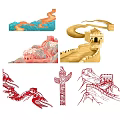 Chinese Great Wall Themed Wall Hangings With Various Cultural Designs And Colors