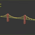 Modern Suspension Bridge Model With Twin Towers Steel Cables And Reflection