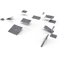 Loose Gray Bricks Scattered as Architectural Construction Materials on White Background Surface
