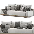 Modern Light Gray Sectional Sofa with Patterned Cushions Cozy Throw Blanket and Wooden Frame 3d model
