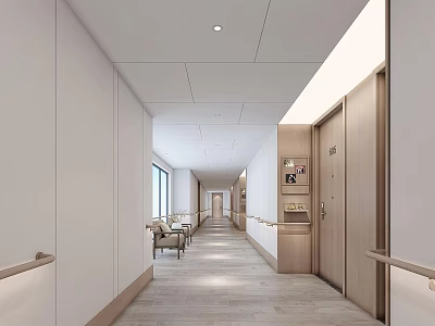 Modern Office Hallway Interior With White Walls Wooden Flooring And Recessed Lights 3d model
