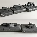 Modern Black Leather Sectional Sofa With Soft Pillows And Modular Design 3d model