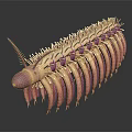 Detailed 3D Render Of Exotic Reptile With Pink Head And Orange Spiky Segmented Body