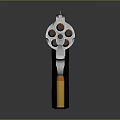 Silver Metallic Revolver With Black Grip And Orange Bullet On Dark Background