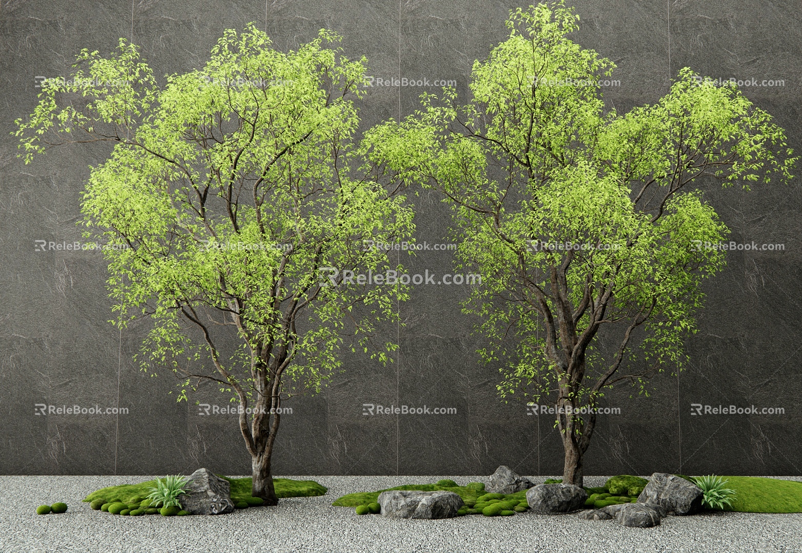 Modern landscape tree arbor courtyard tree modeling tree moss stone landscape sketch 3d model