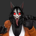 Anthropomorphic Wolf Character With Black Hair Red Eyes Tongue Out Sharp Claws And Orange Jacket