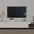 Modern Minimalist TV Stand With White Gray Drawers Cabinets Small Plant Figurine And Decorative Items