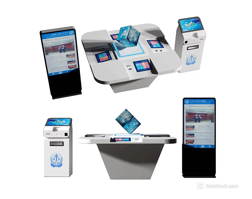 Public Facilities Self Service Kiosks With Touchscreen And Multiple Types In Public Areas 3d model 
