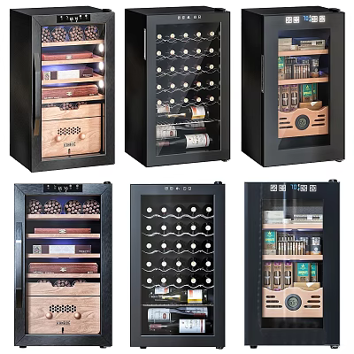 Modern Wine Cooler Cabinet With Glass Door Displaying Wine Bottles And Wooden Interior 3d model