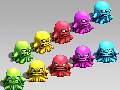 Colorful Small Cthulhu Style Figurines With Vibrant Hues And Monster Features 3d model
