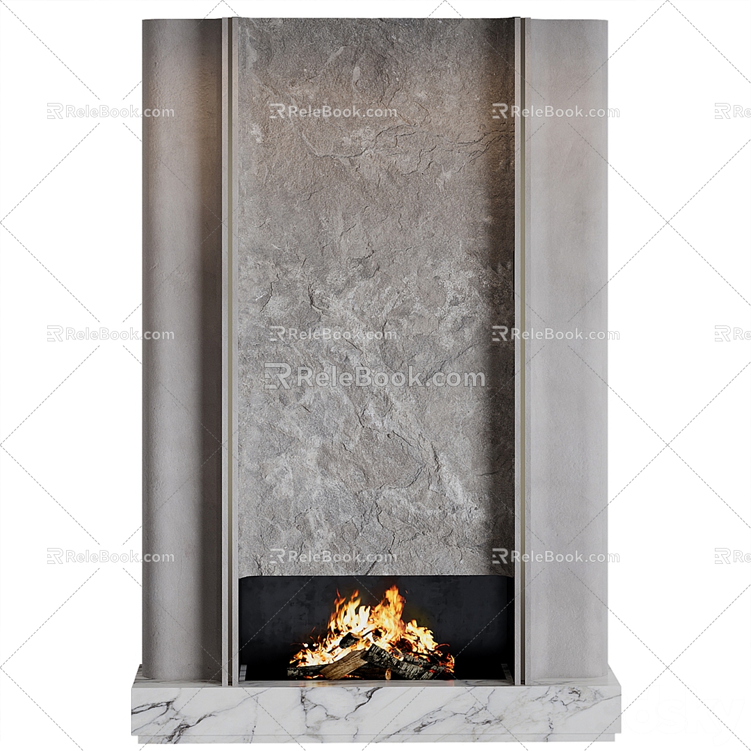 Marble Fireplace Flame 3d model