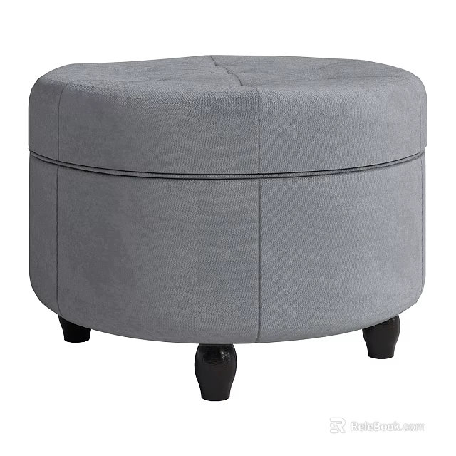 Modern Round Gray Upholstered Tufted Stool With Black Legs Home Decor Design 3d model 