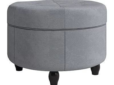 Modern Round Gray Upholstered Tufted Stool With Black Legs Home Decor Design 3d model