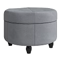Modern Round Gray Upholstered Tufted Stool With Black Legs Home Decor Design