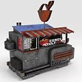 Baber Noodle Station Food Cart With Red Gray Exterior Awning And Shopping Bag Sign