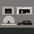 Modern Interior Fireplaces Design With Marble White Arched Black Different Shapes And Burning Flames