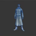 Game Movie Character In Long Diamond Pattern Coat Blue Shirt White Pants