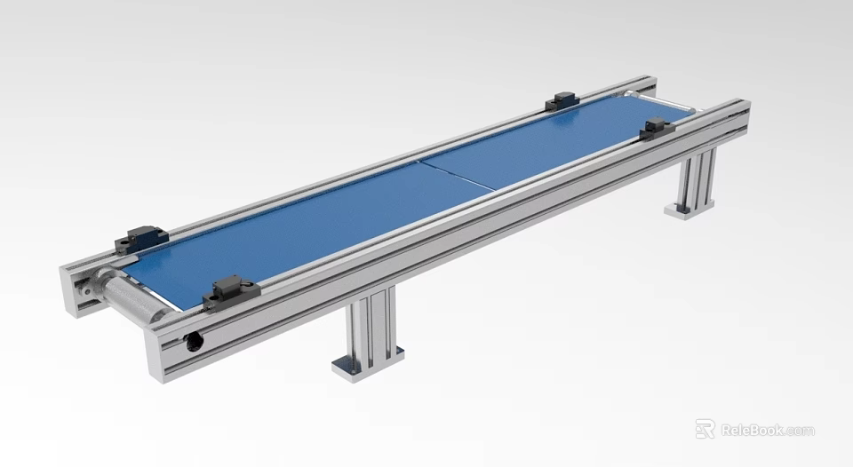 Industrial Conveyor Belt System With Blue Conveyor Surface And Metal Support Frame 3d model 