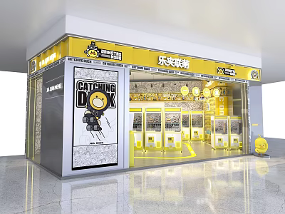 Bright Yellow And White Claw Machine Playground Interior With Fun Claw Games 3d model