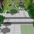 Beautiful Courtyard Garden Design With Green Plants Checkerboard Path And Seating Areas