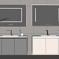 Modern Double Bathroom Vanities With Gray White Cabinets And Backlit Mirrors 3d model